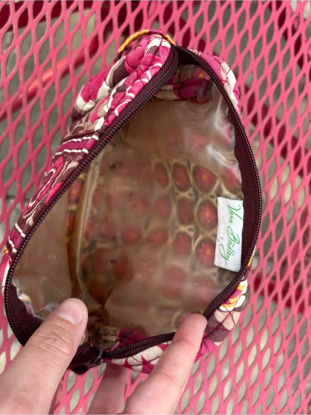 Vera Bradley Quilted Pink and Brown Makeup Travel Bag